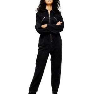Topshop Cinched Black Denim Jumpsuit | Size 6